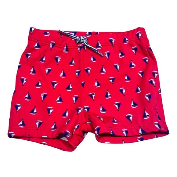 Janie and Jack Baby Boys Red Sailboat Swim Shorts Trunks Size 12-18M - Picture 1 of 3